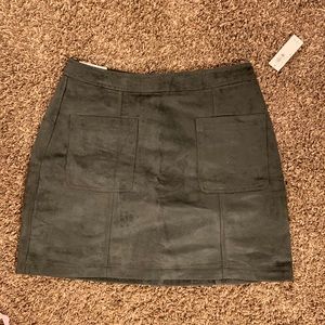 Olive green suede mini skirt
